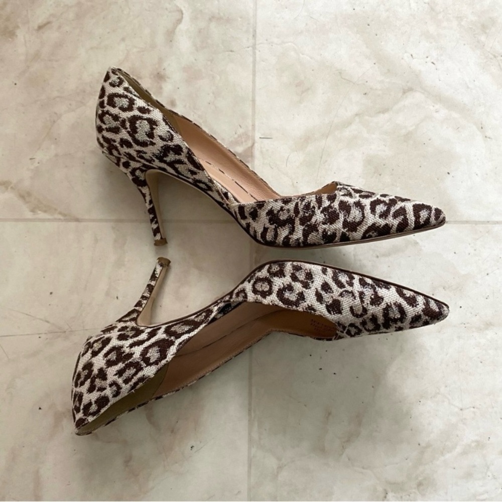$248 J. Crew Made in Italy Leopard Print Glitter Pointed Toe D'Orsay Heels sz 7 - Picture 2 of 13